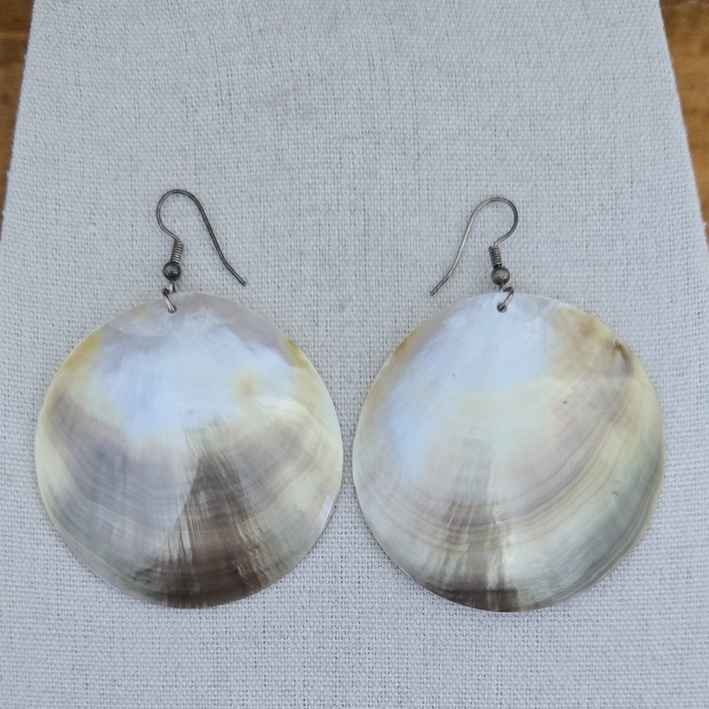 Mother Of Pearl Disc Earrings Sterling Silver Wires